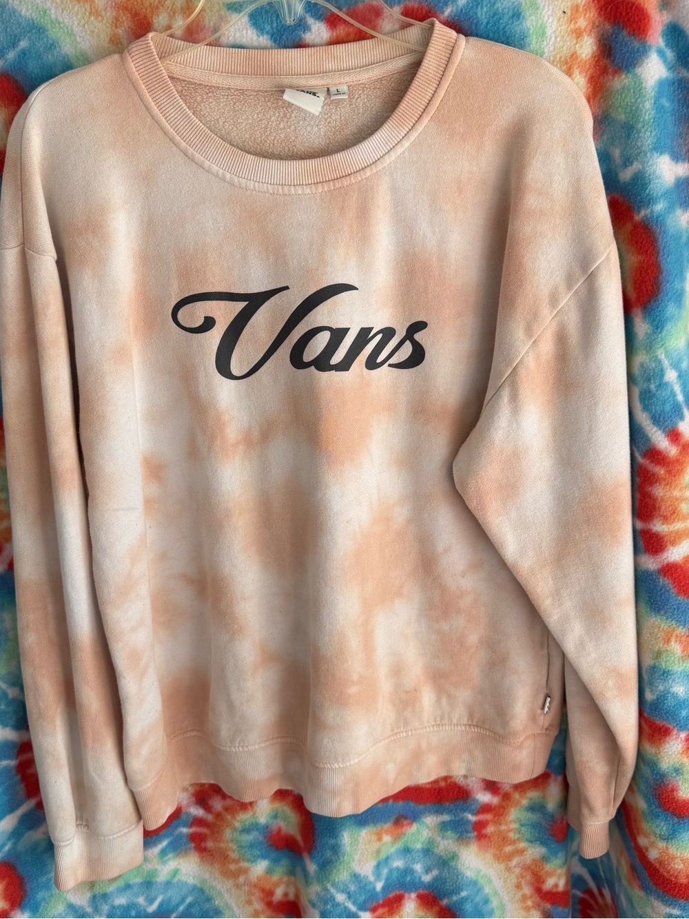 Vans Peach and White Tie-Dye Logo Crewneck